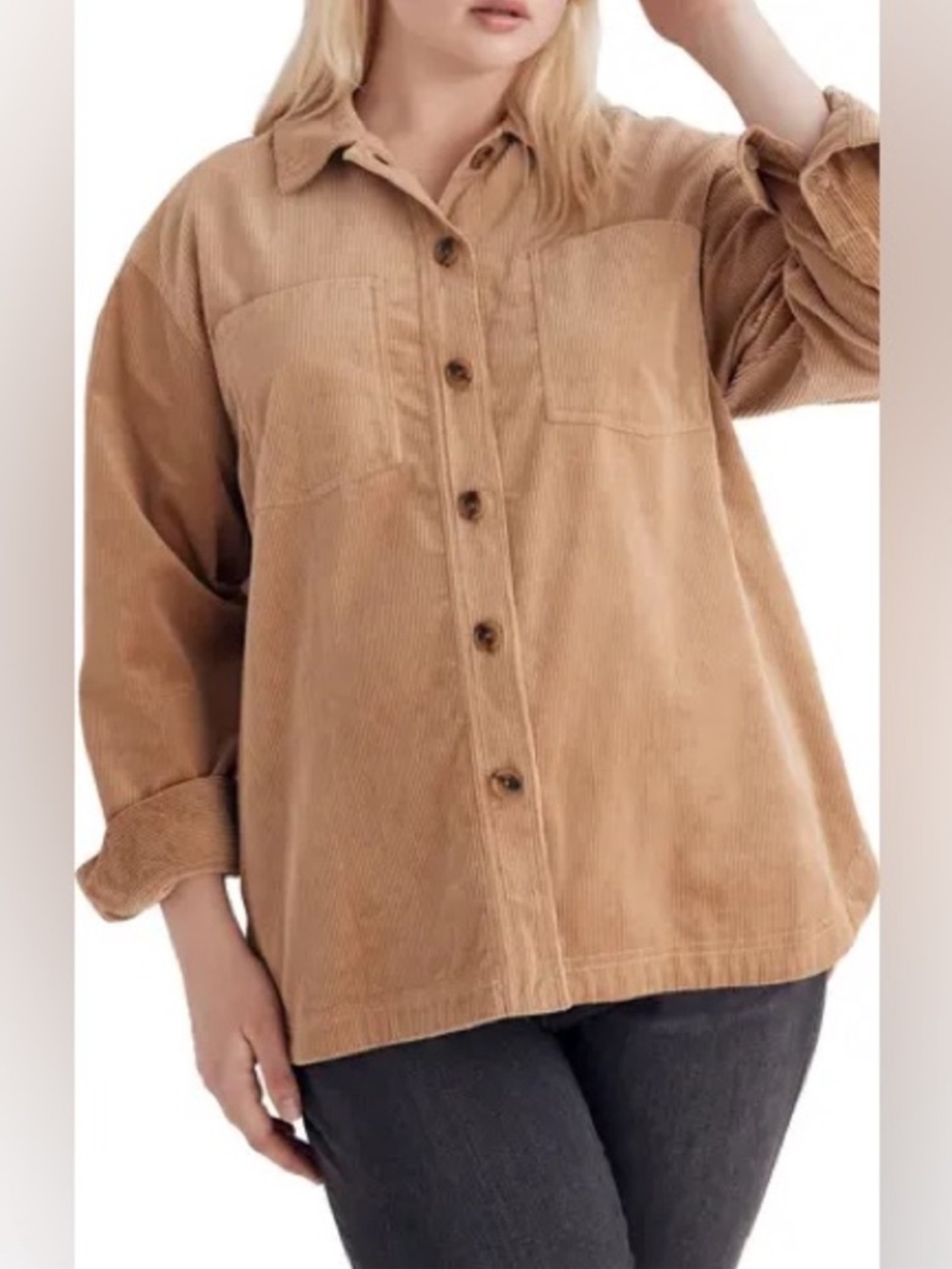 Madewell Tan Corduroy Button-Down Shirt Jacket